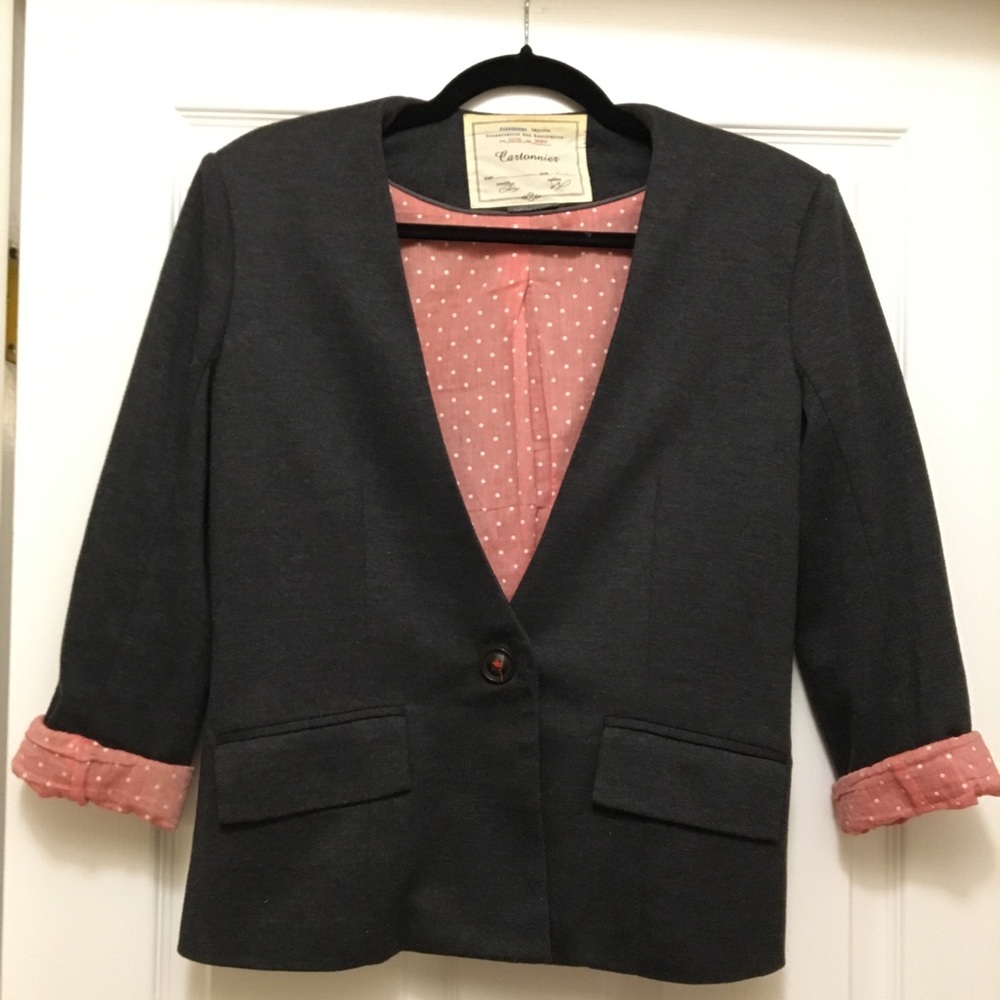 ⏩ Anthro Cartonnier Collarless Blazer Pink Lining